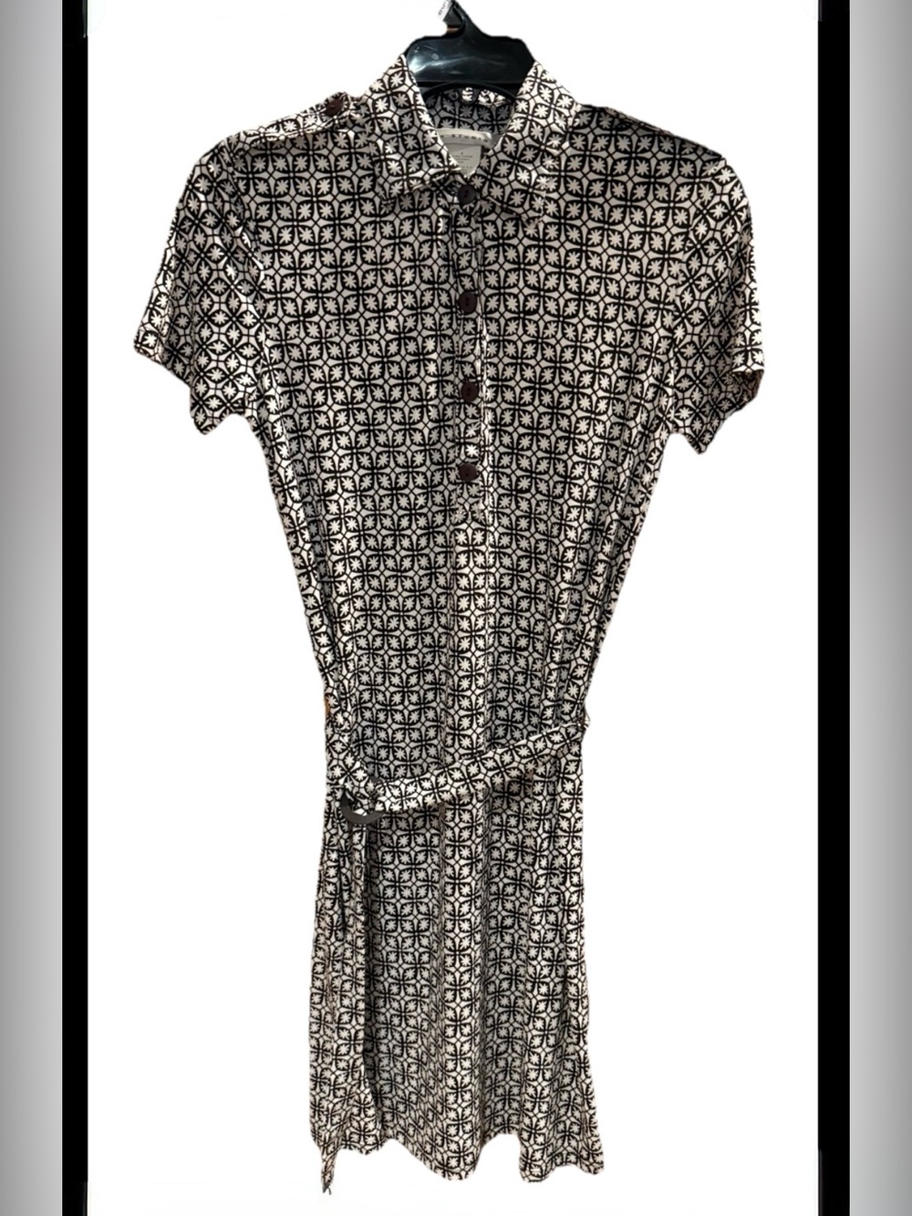 Max Studio Brown & White Floral Print Jersey Shirt Dress Size Small
